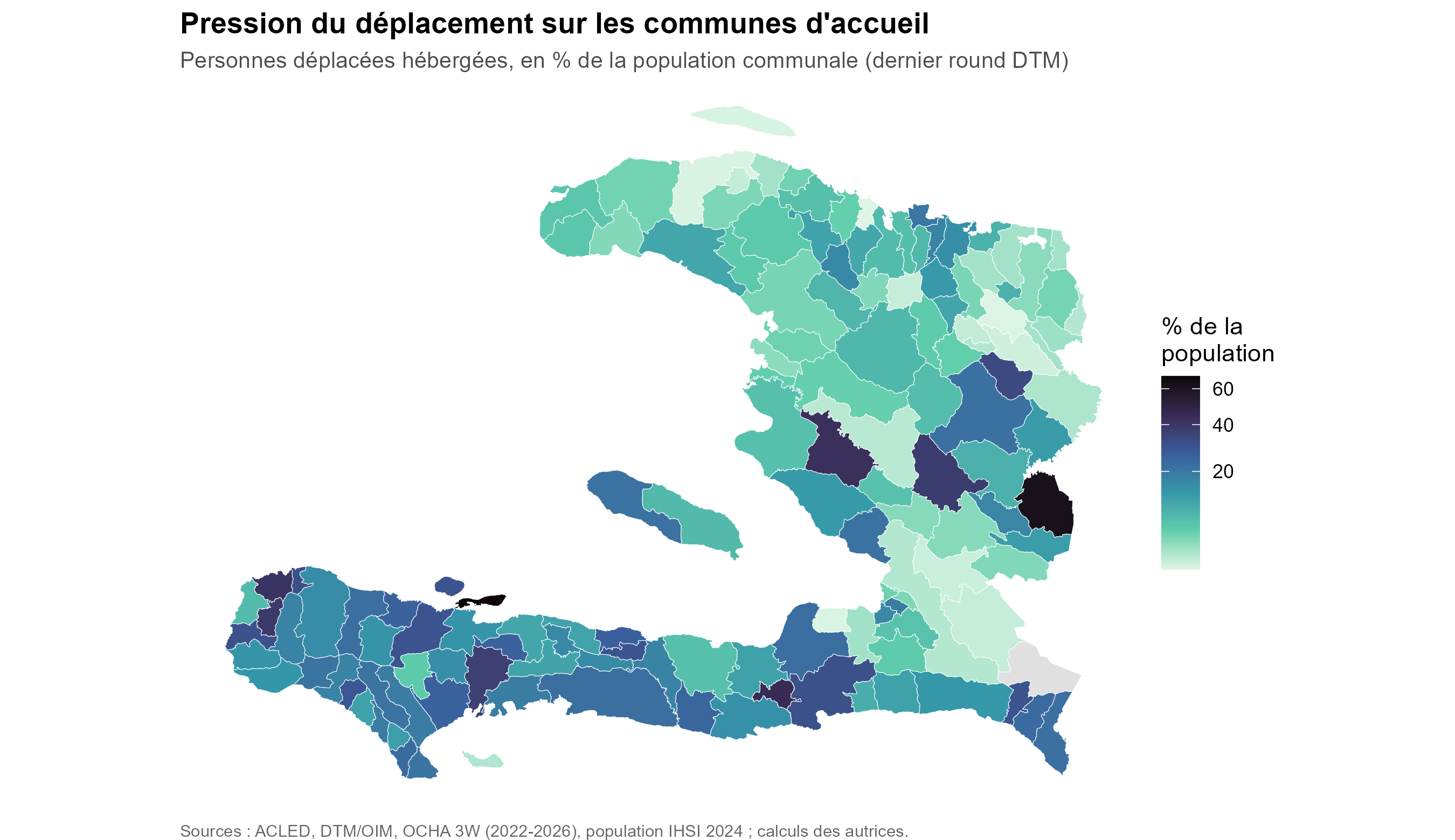 Carte de la part des déplacés dans la population, export du 18 juillet 2026.