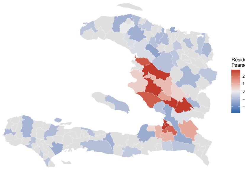 Carte des résidus de Pearson du modèle transversal, palette divergente rouge et bleu.